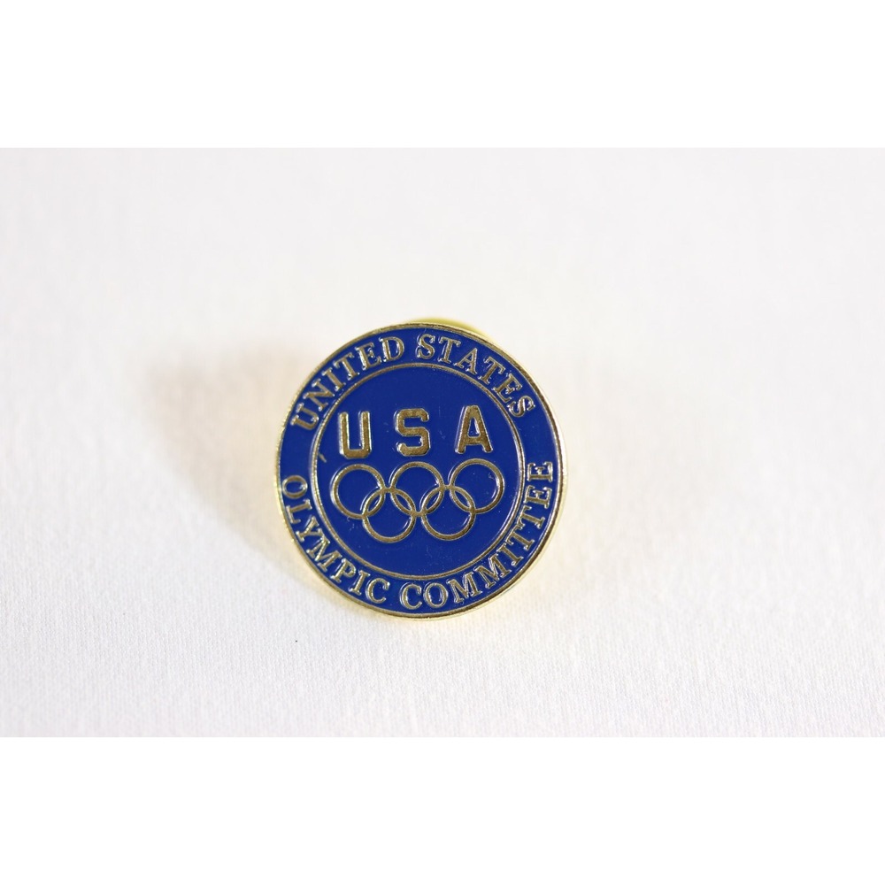 United States Olympic Committee USA Blue Gold Enamel Lapel Pin USOC 3/4" Round
